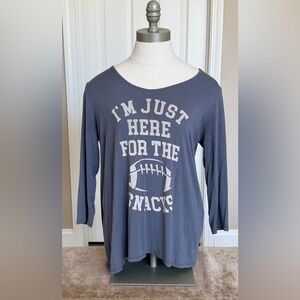 BLVD Gray Graphic 'I'm Just Here for the Snacks' Long Sleeve Top